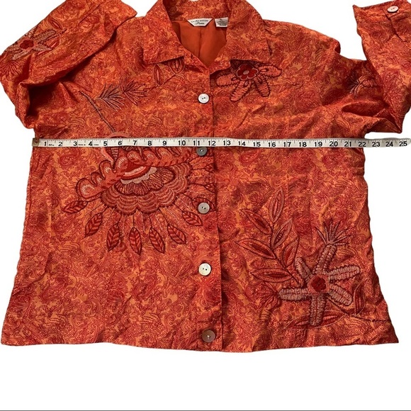 Laura Ashley Burnt Orange 100% Silk Floral Embroidered Collared Blouse Jacket PL - Picture 8 of 11